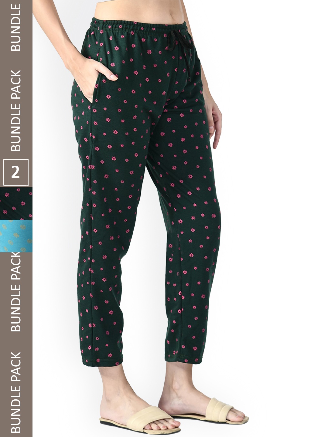 

IndiWeaves Pack Of 2 Printed Lounge Pants, Green