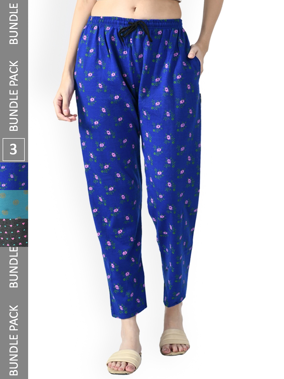 

IndiWeaves Pack Of 3 Printed Lounge Pants, Blue