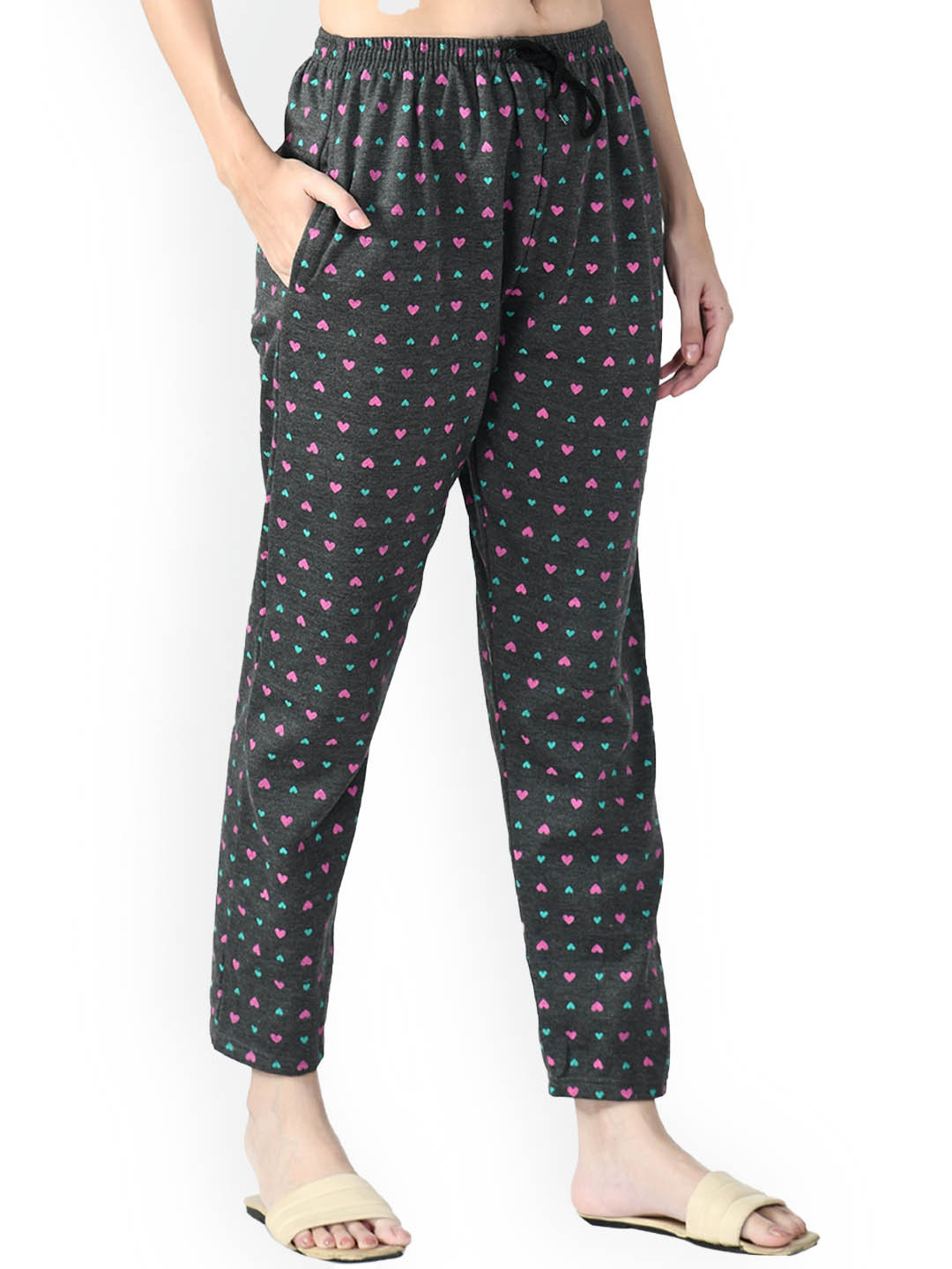

IndiWeaves Women Printed Fleece Lounge Pant, Grey
