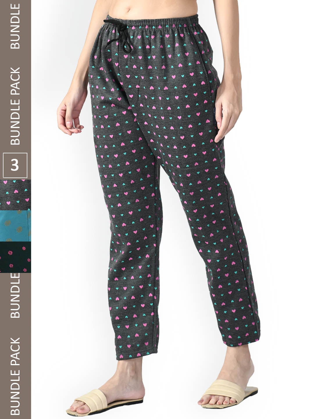 

IndiWeaves Women Pack Of 3 Printed Lounge Pants, Grey