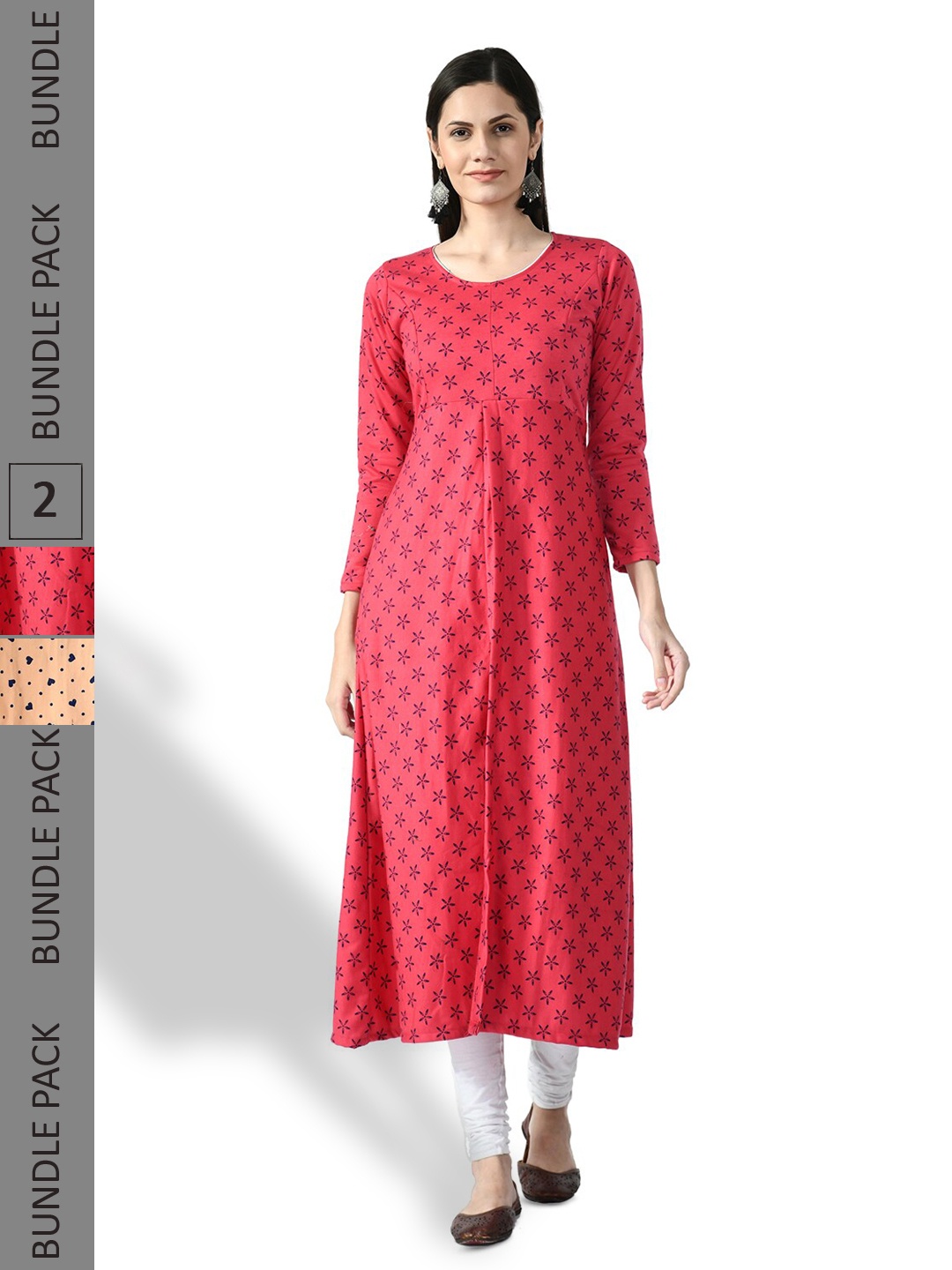 

IndiWeaves Pack Of 2 Floral Printed Woollen A-Line Kurta, Red