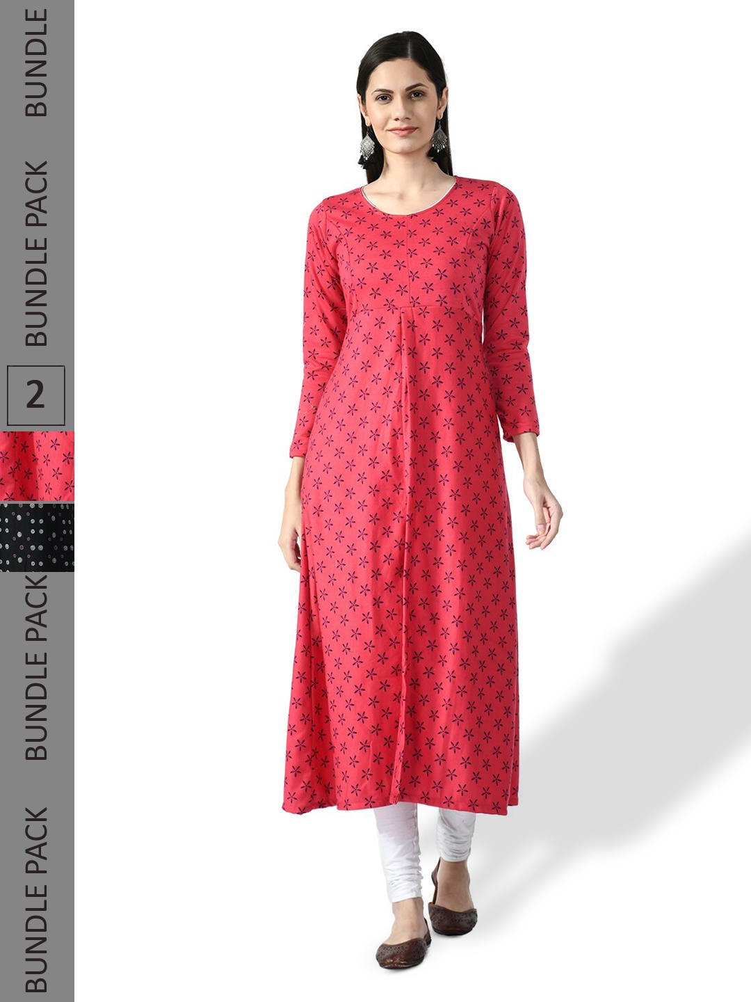 

IndiWeaves Pack Of 2 Floral Printed Woollen A-Line Kurta, Red
