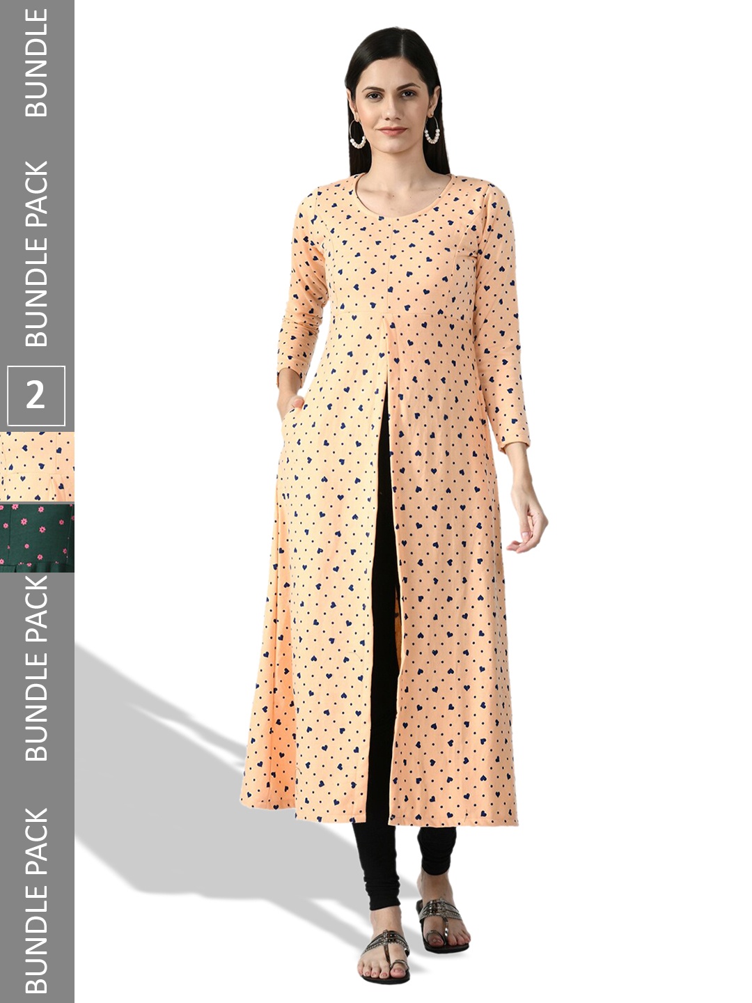 

IndiWeaves Pack Of 2 Floral Printed Woollen A-Line Kurta, Orange