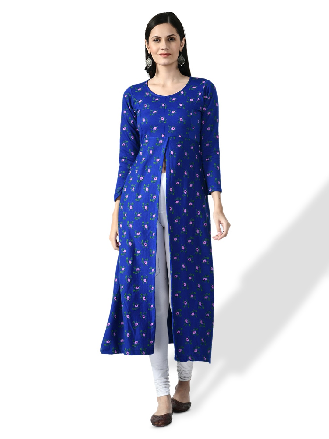 

IndiWeaves Floral Printed Woollen A-Line Kurtas, Blue