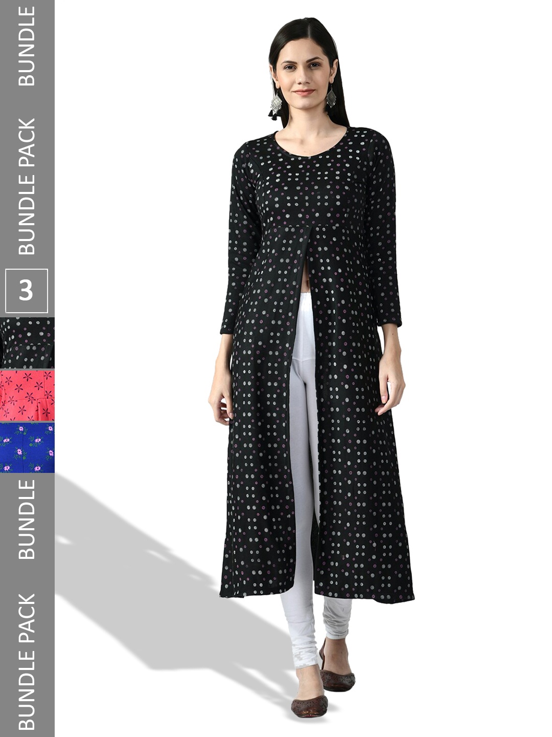 

IndiWeaves Pack of 3 Printed Woollen A-Line Kurtas, Multi