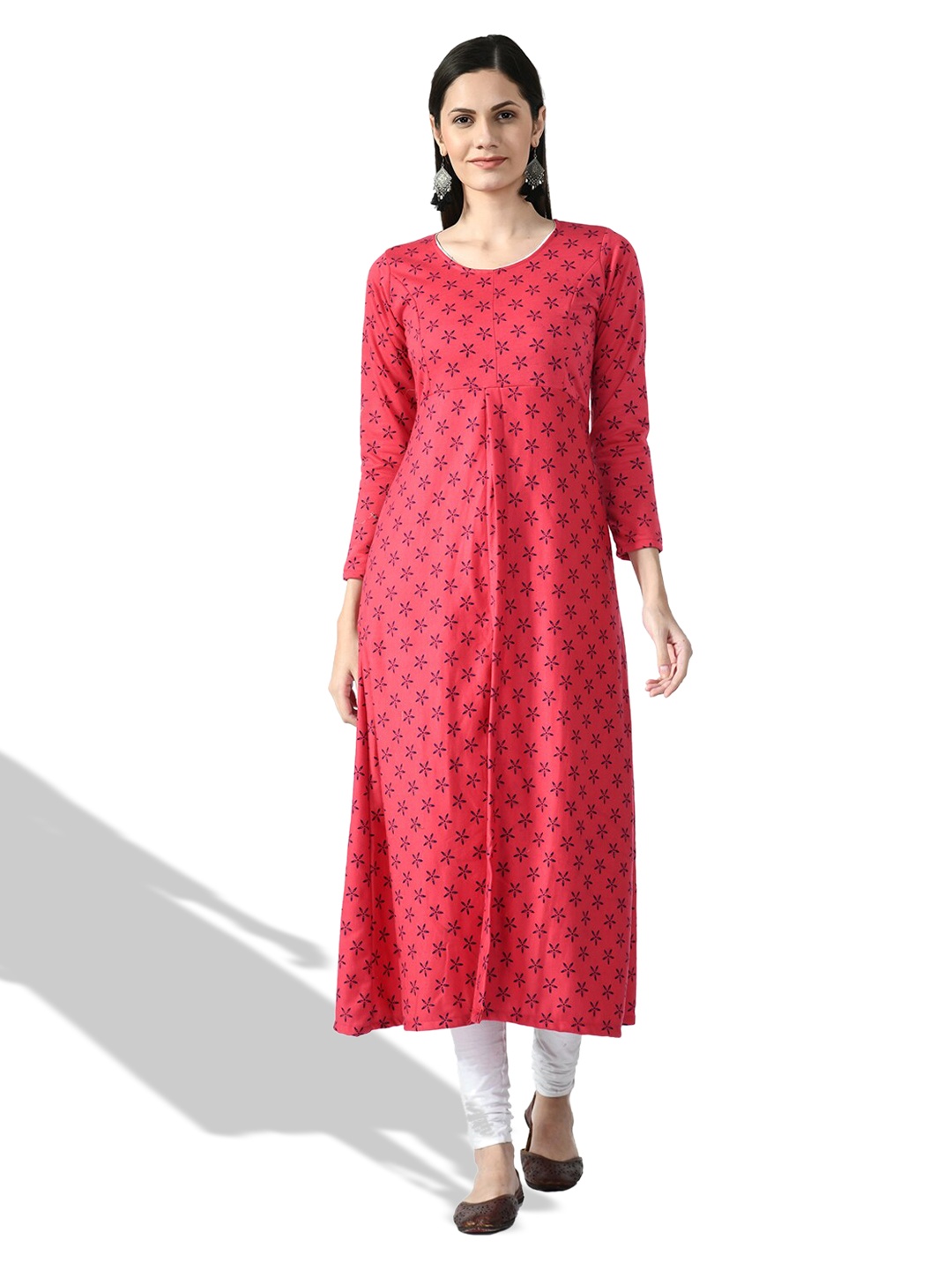 

IndiWeaves Magenta Polka Dot Print Applique Woollen A-Line Maxi Dress