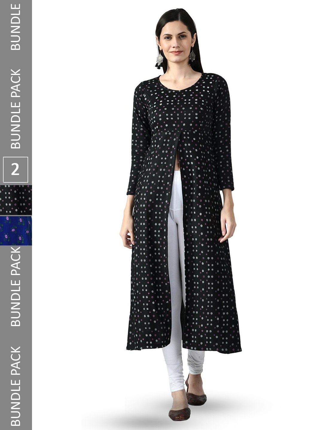 

IndiWeaves Pack of 2 Printed Woollen A-Line Kurtas, Black
