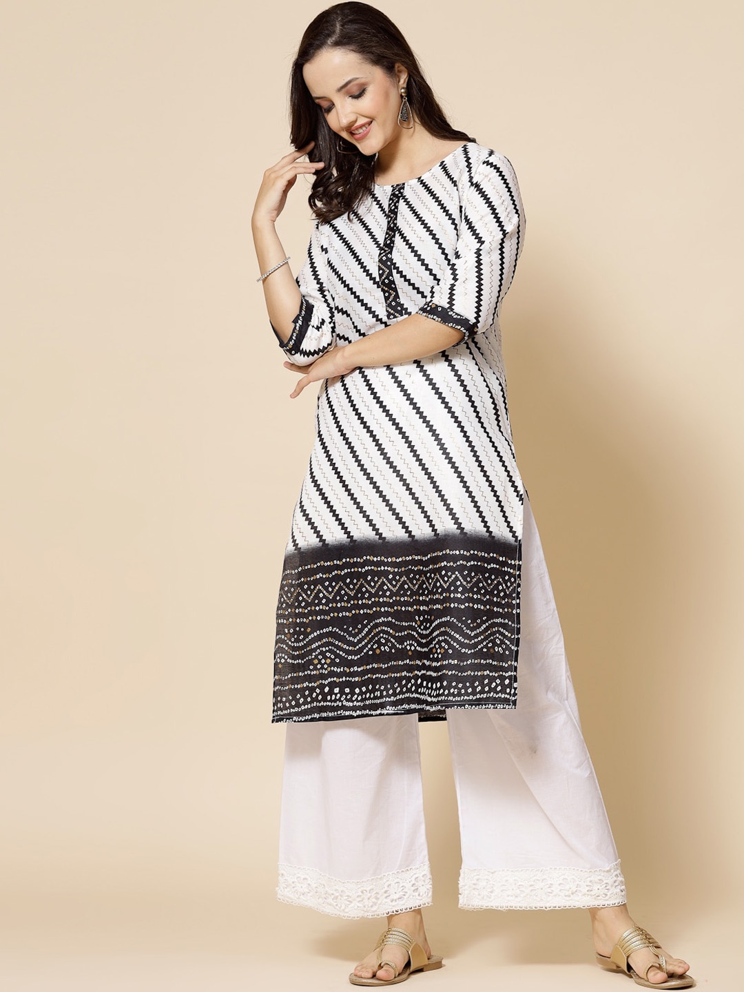 

KALINI Bhandani Printed Straight Kurta, Black