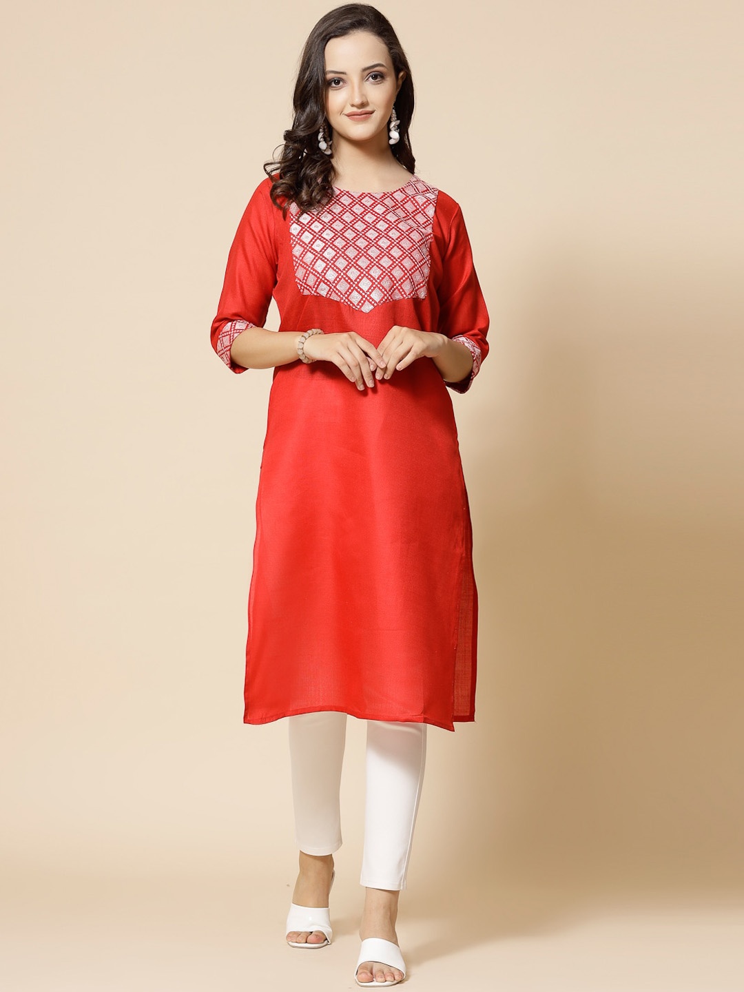 

KALINI Ethnic Embroidered Straight Kurta, Red