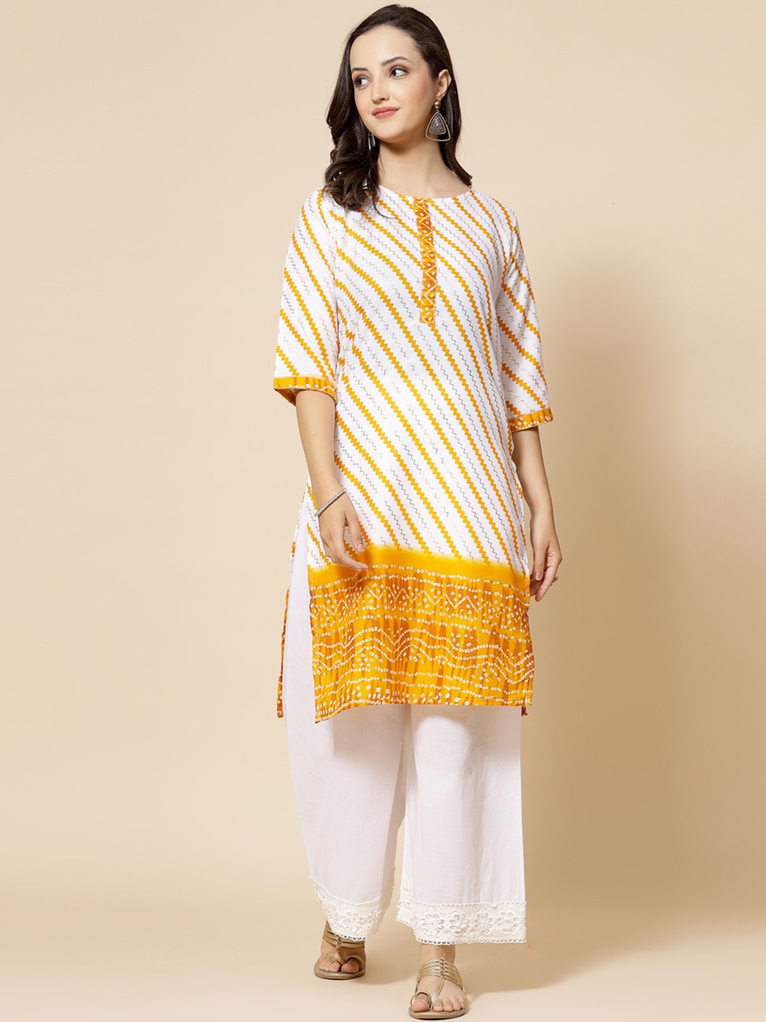 

KALINI Striped Cotton Kurta, Yellow