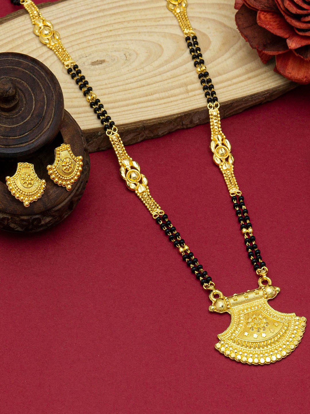 

Ramdev Art Fashion Jwellery Gold-plated Beaded Mangalsutra With Earrings Set