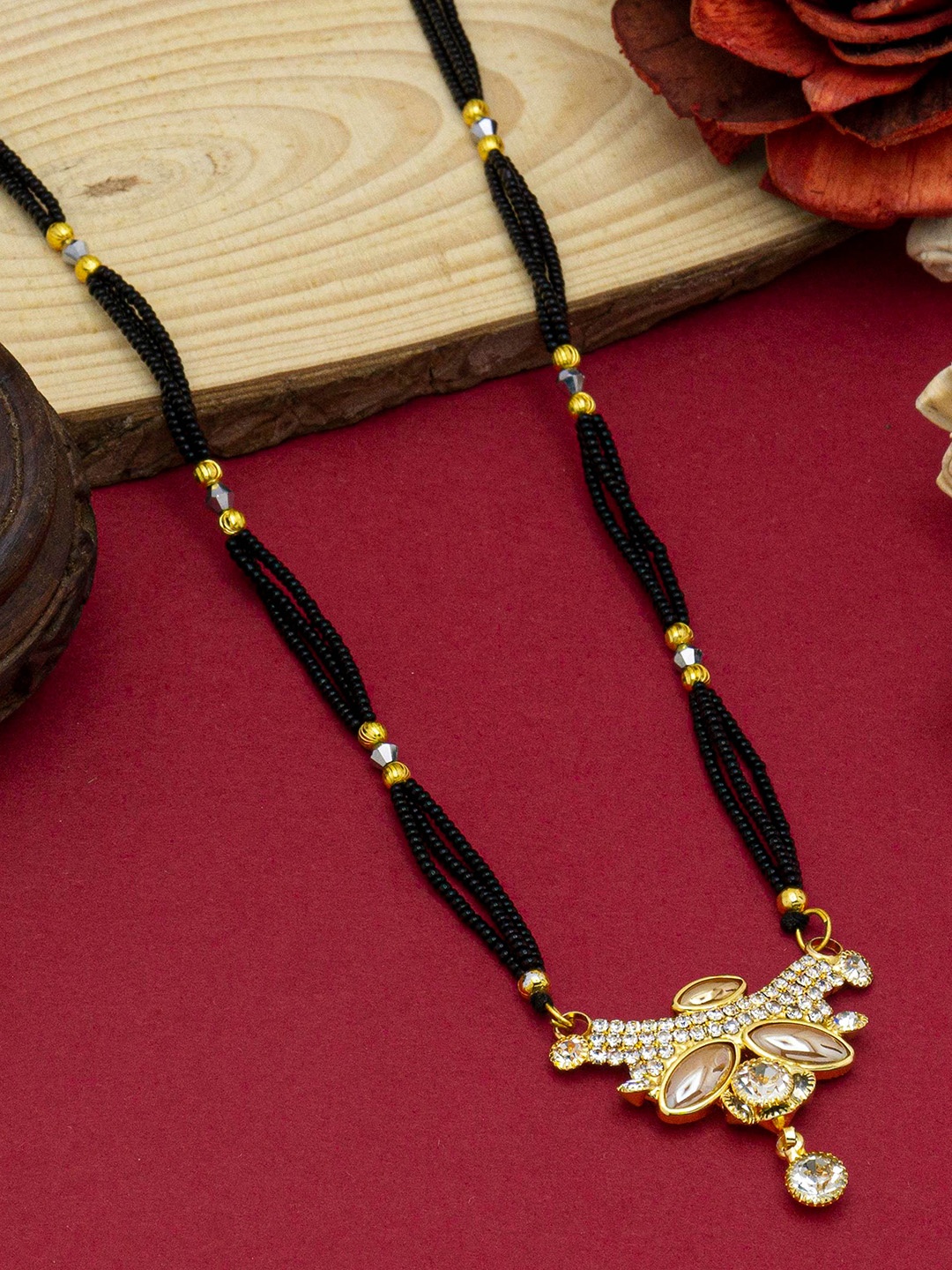 

Ramdev Art Fashion Jewellery Gold-Plated Stone-Studded & Beaded Mangalsutra