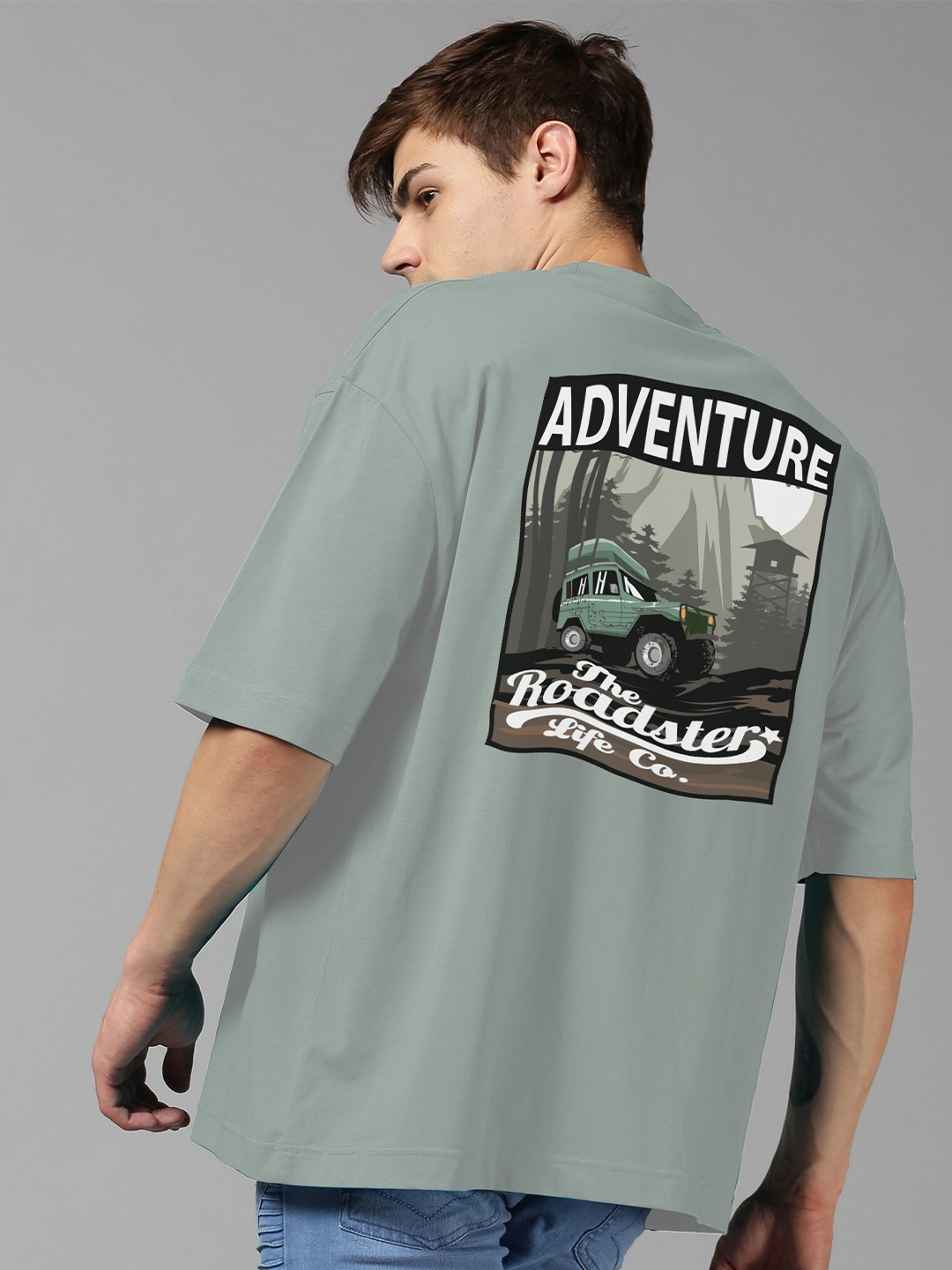

Roadster Grey Graphic Printed Pure Cotton Oversized Tshirt