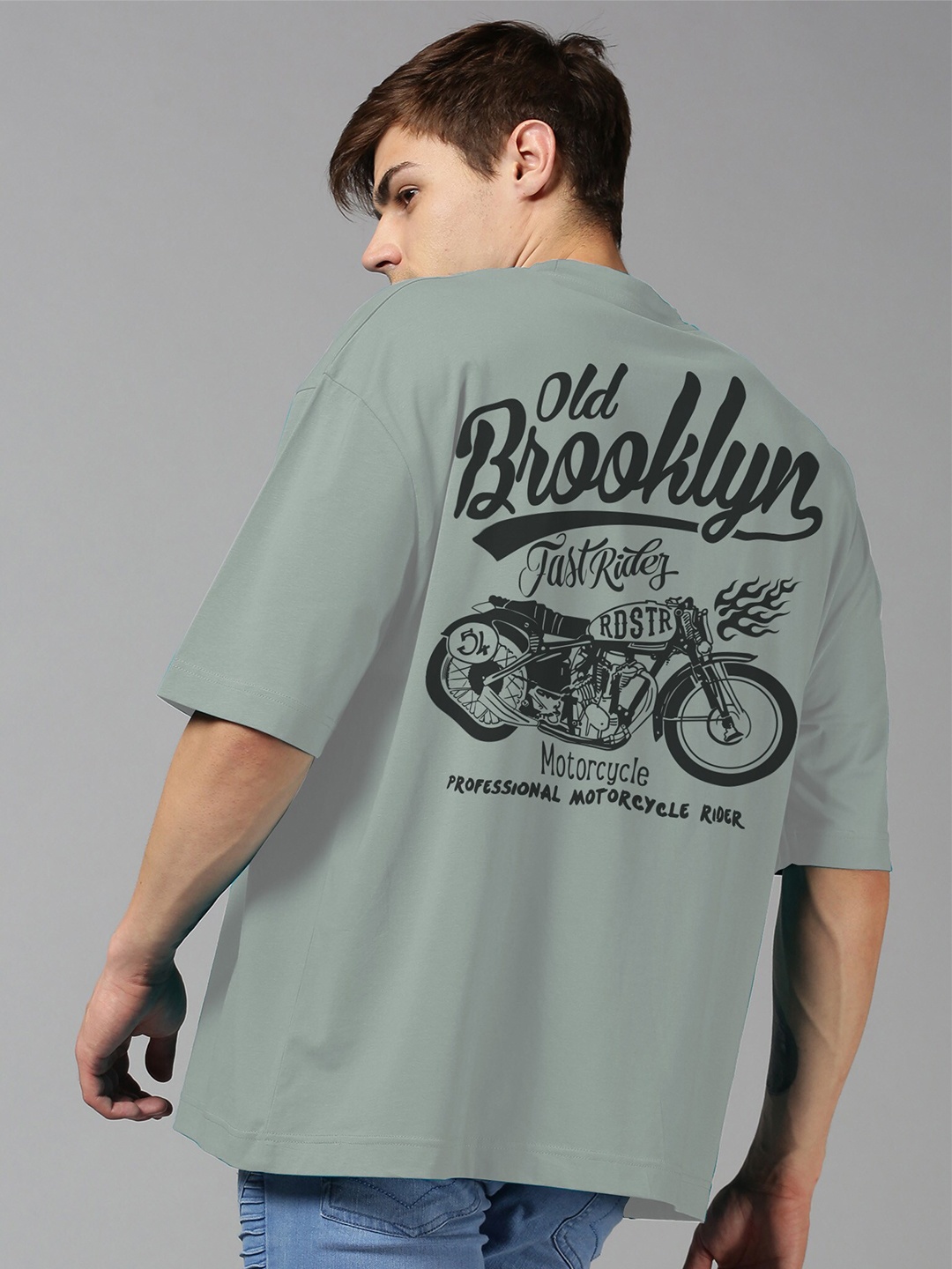

Roadster Grey Typography Printed Pure Cotton Oversized Tshirt