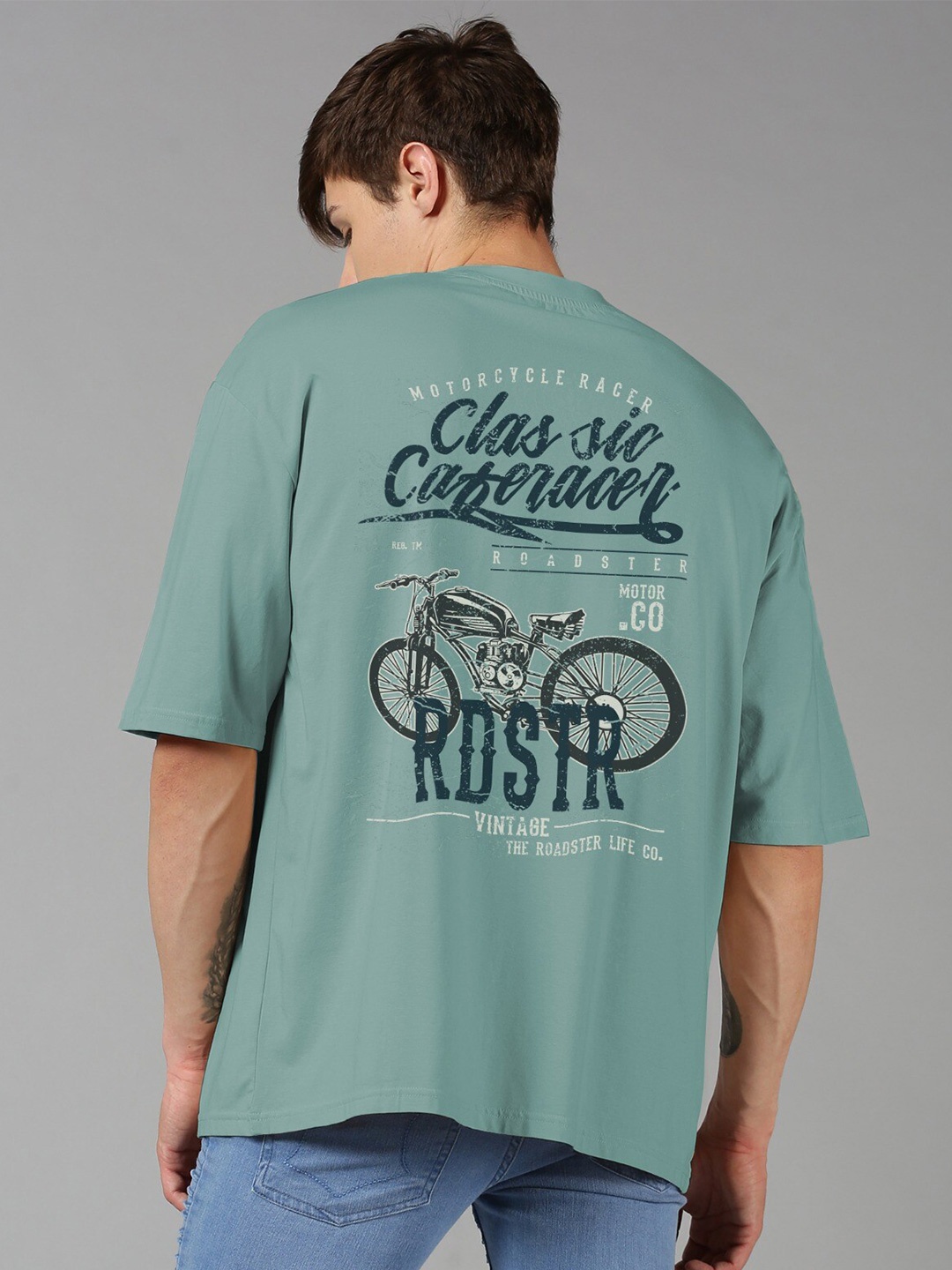 

Roadster Green Typography Printed Pure Cotton Oversized Tshirt