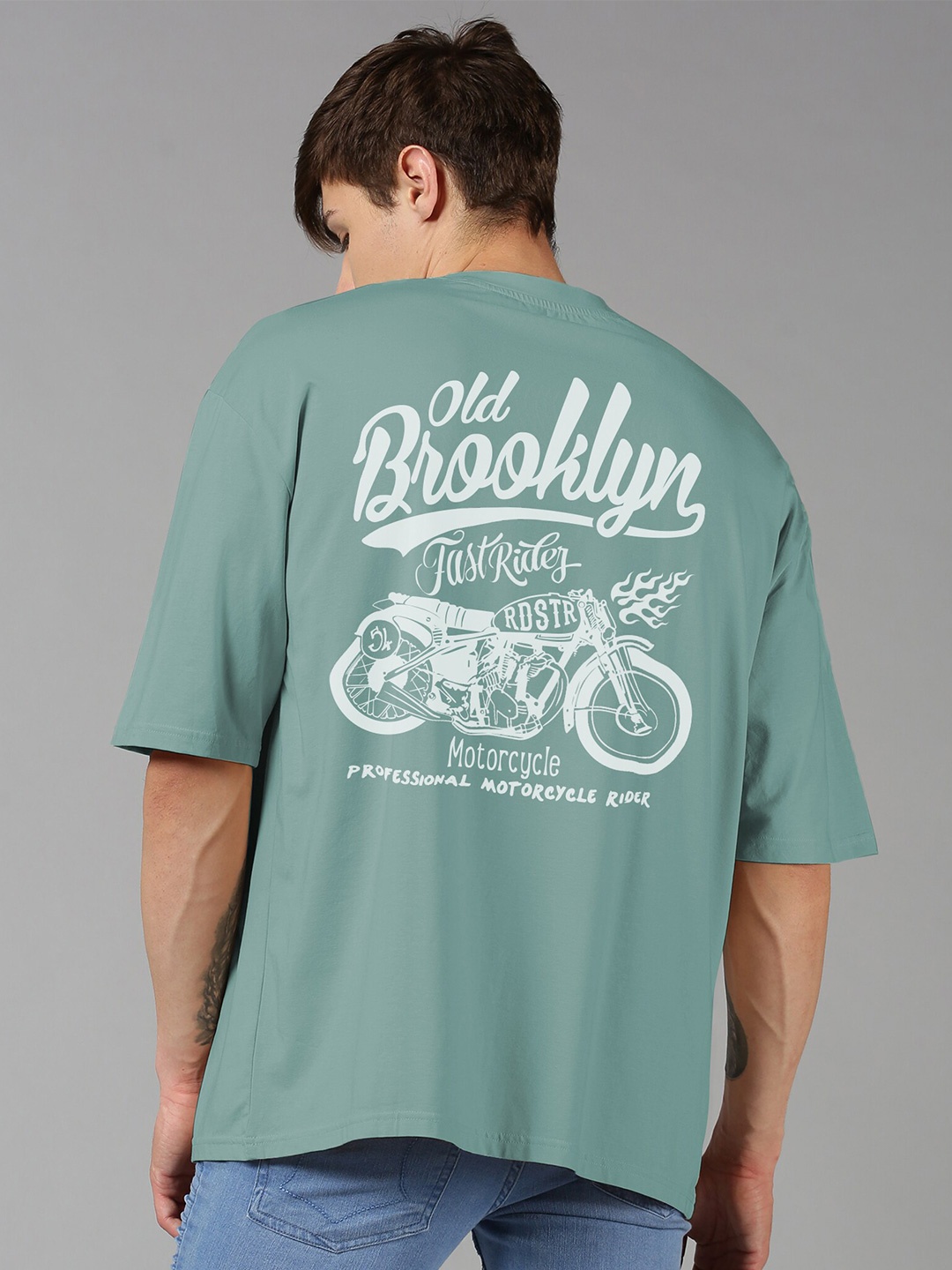 

Roadster Green Typography Printed Pure Cotton Oversized Tshirt