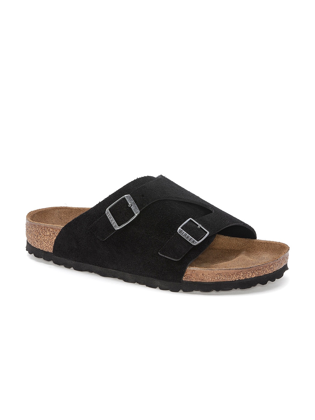 

Birkenstock Za1/4Rich Black Regular Width Suede Leather Two-Strap Sandals