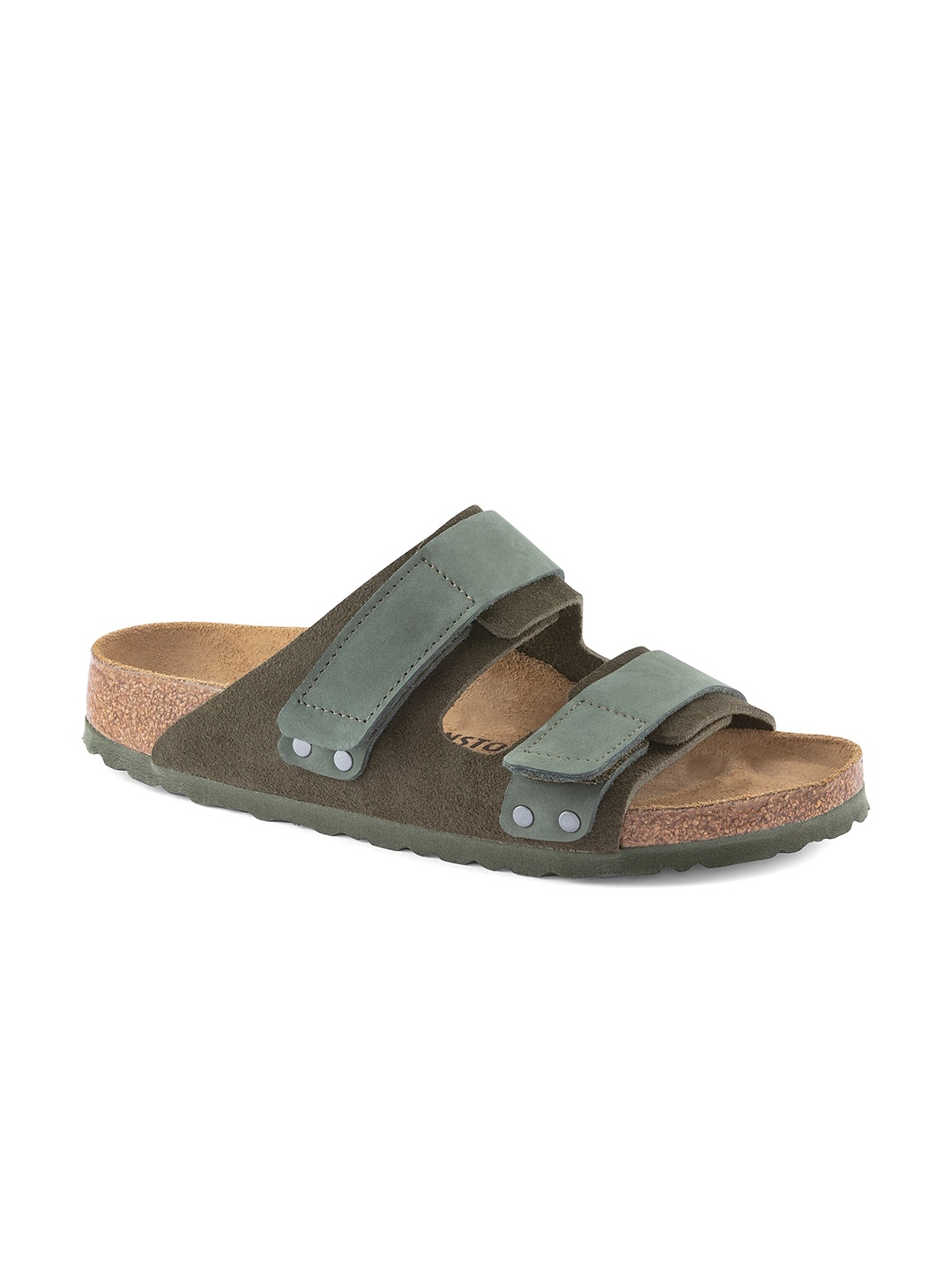 

Birkenstock Uji Thyme Regular Width Nubuck/Suede Leather Two-Strap Sandals, Olive