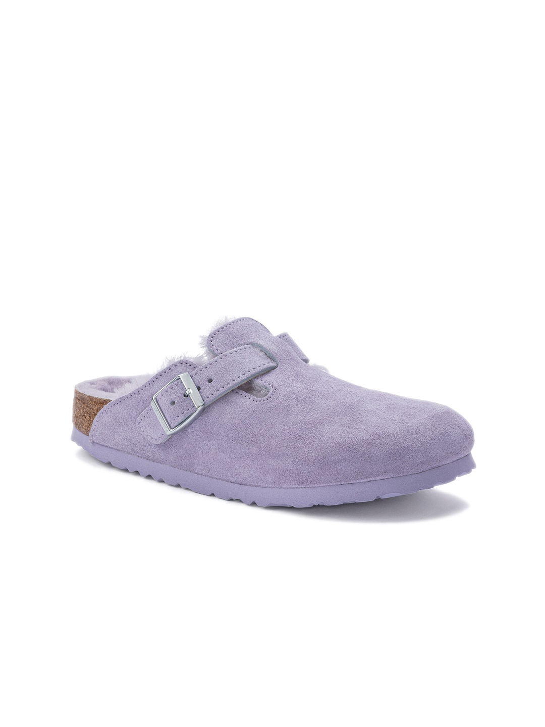 

Birkenstock Boston Shearling Purple Fog Narrow Width Suede Leather/Shearling Clogs, Lavender