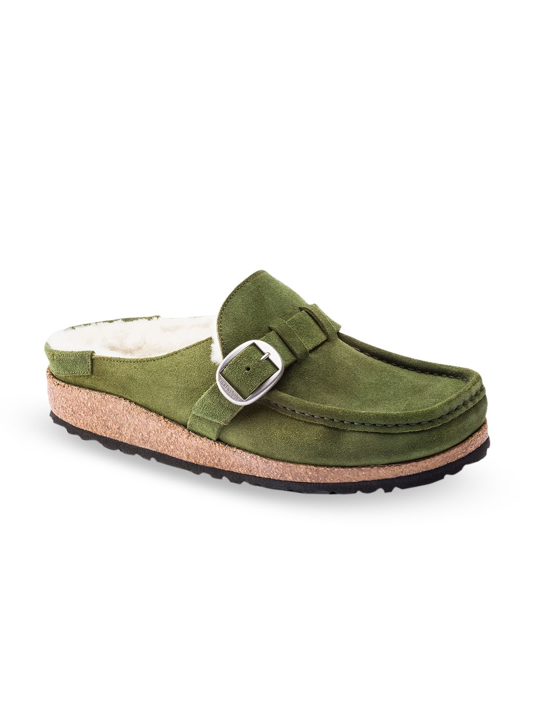 

Birkenstock Buckley Shearling Mountain View Green Narrow Width Suede Leather Low Shoes