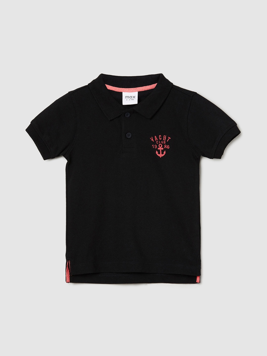 

max Boys Polo Collar Cotton T-shirt, Black