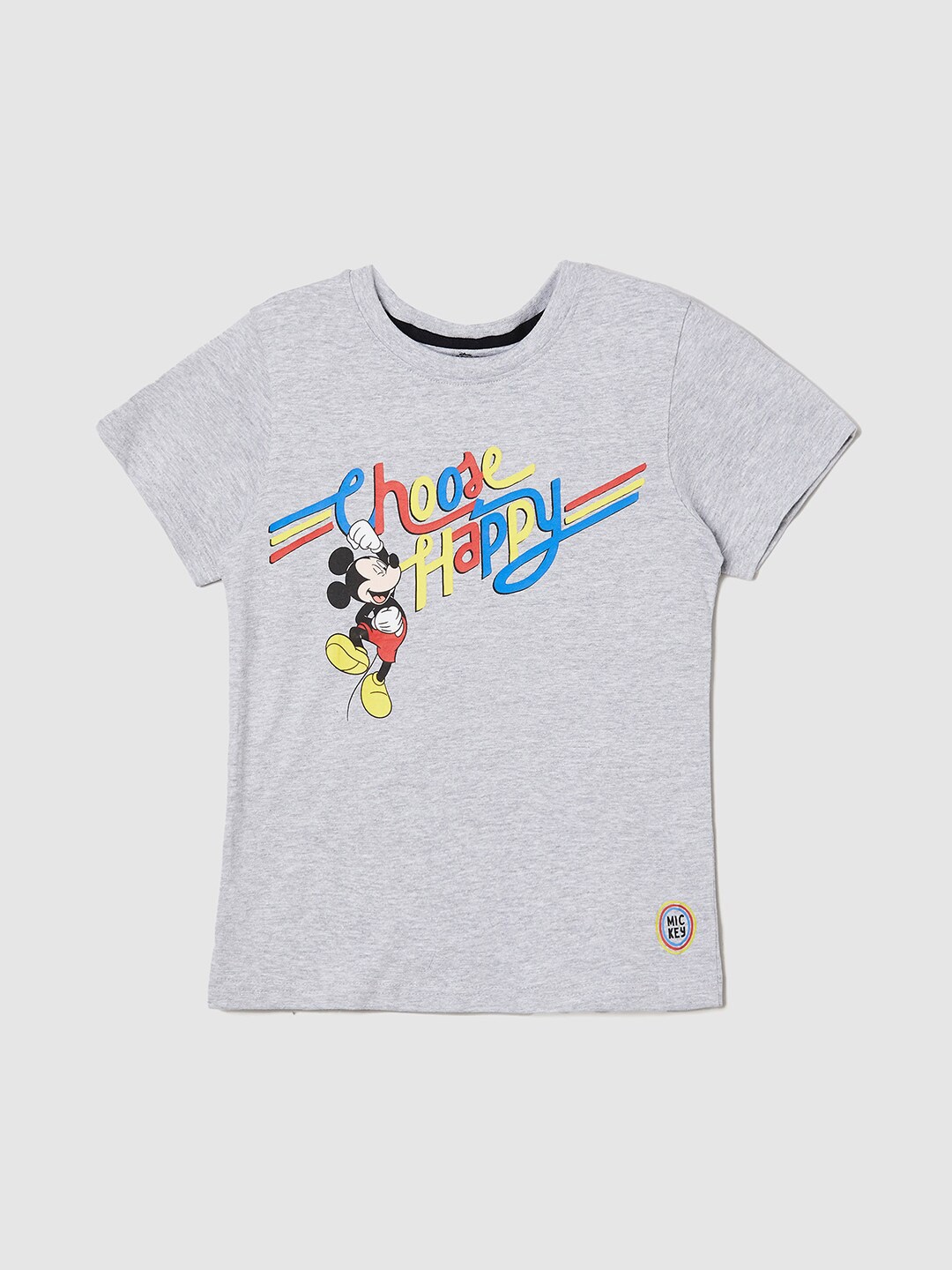 

max Boys Mickey Mouse Printed Cotton T-shirt, Grey