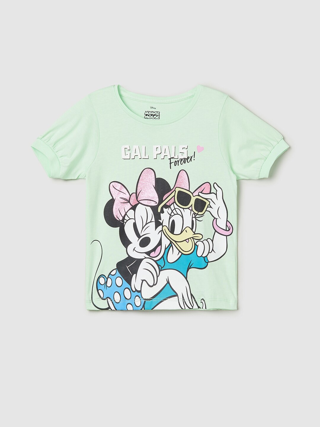 

max Girls Minnie Mouse Printed Pure Cotton T-shirt, Green