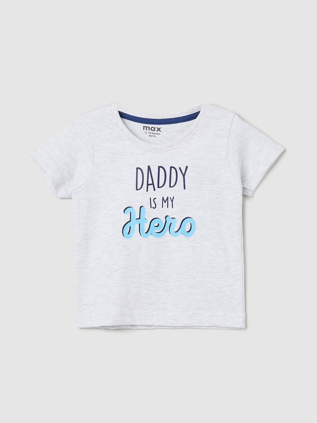 

max Boys Typography Printed Pure Cotton T-shirt, Blue
