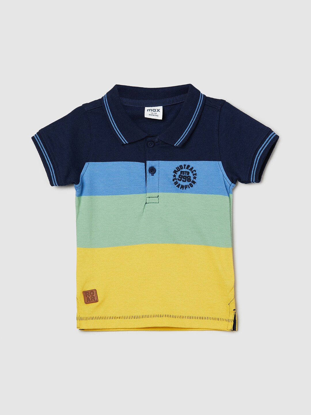 

max Boys Colourblocked Polo Collar Pure Cotton T-shirt, Navy blue