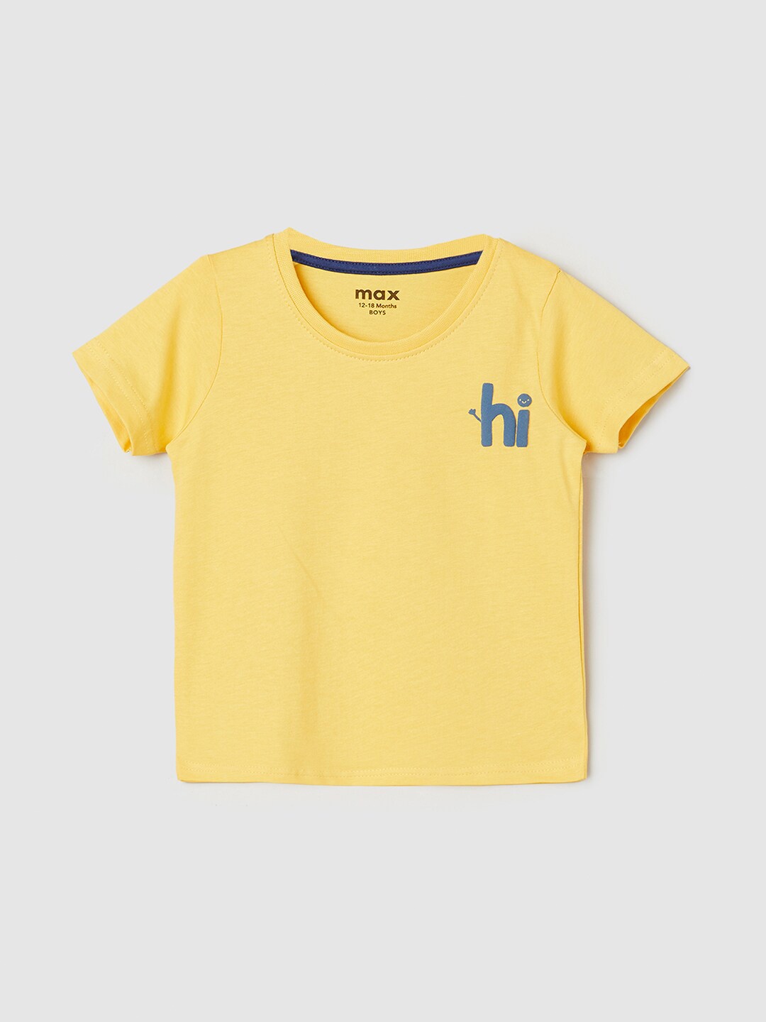 

max Boys Round Neck Pure Cotton T-shirt, Yellow