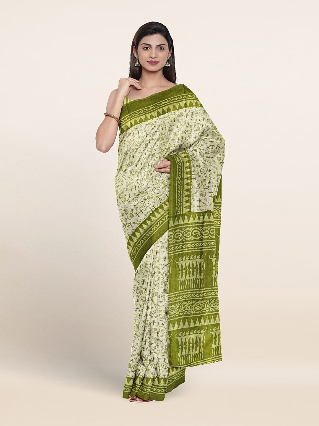 

Pothys Warli Printed Saree, Cream