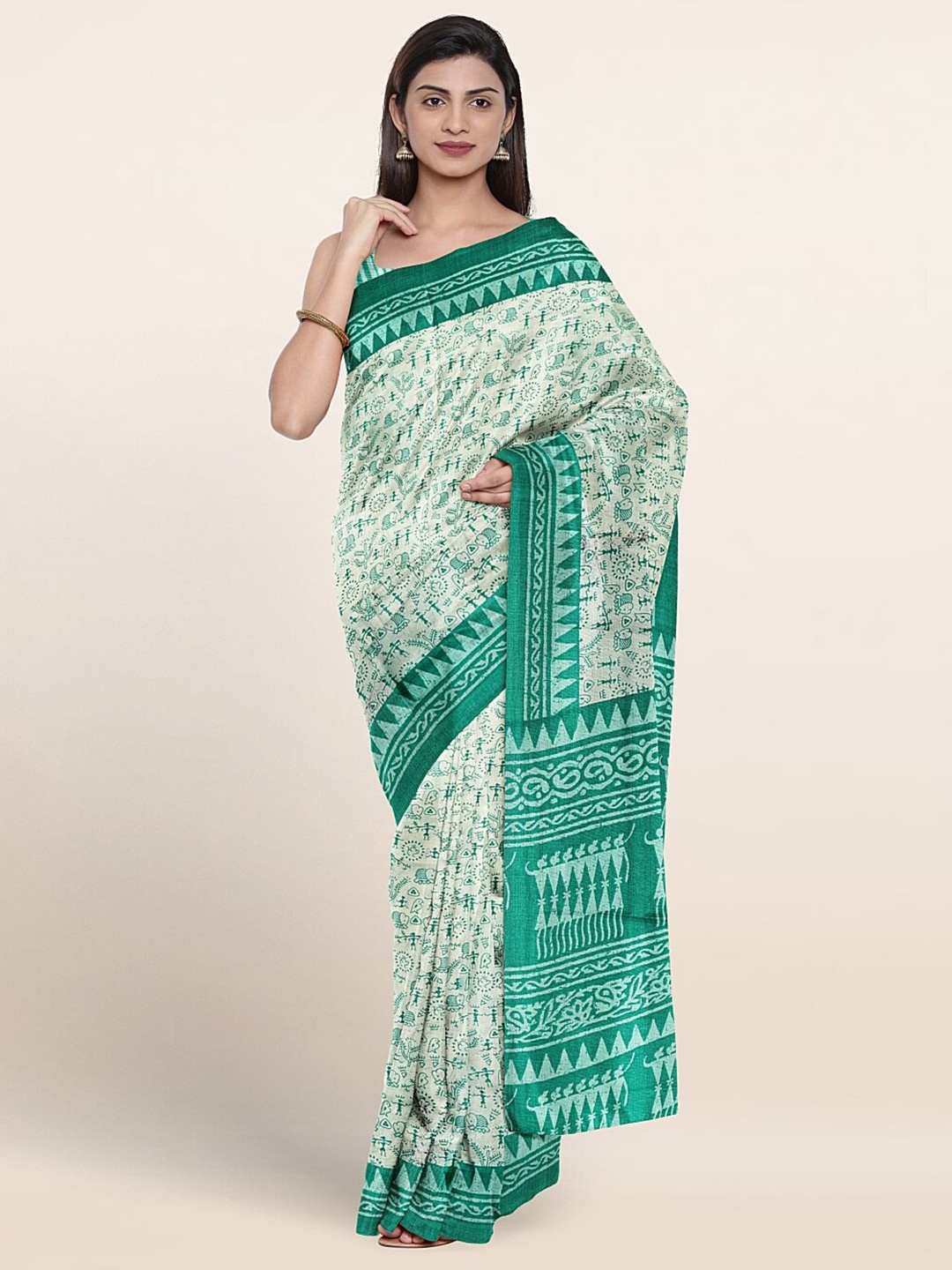 

Pothys Warli Printed Saree, Cream