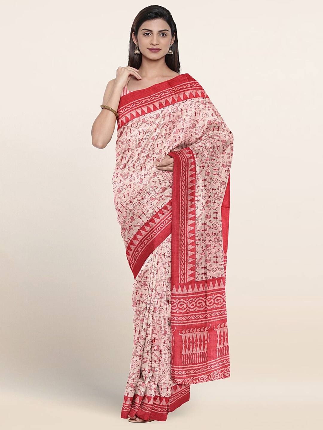 

Pothys Warli Printed Saree, Cream