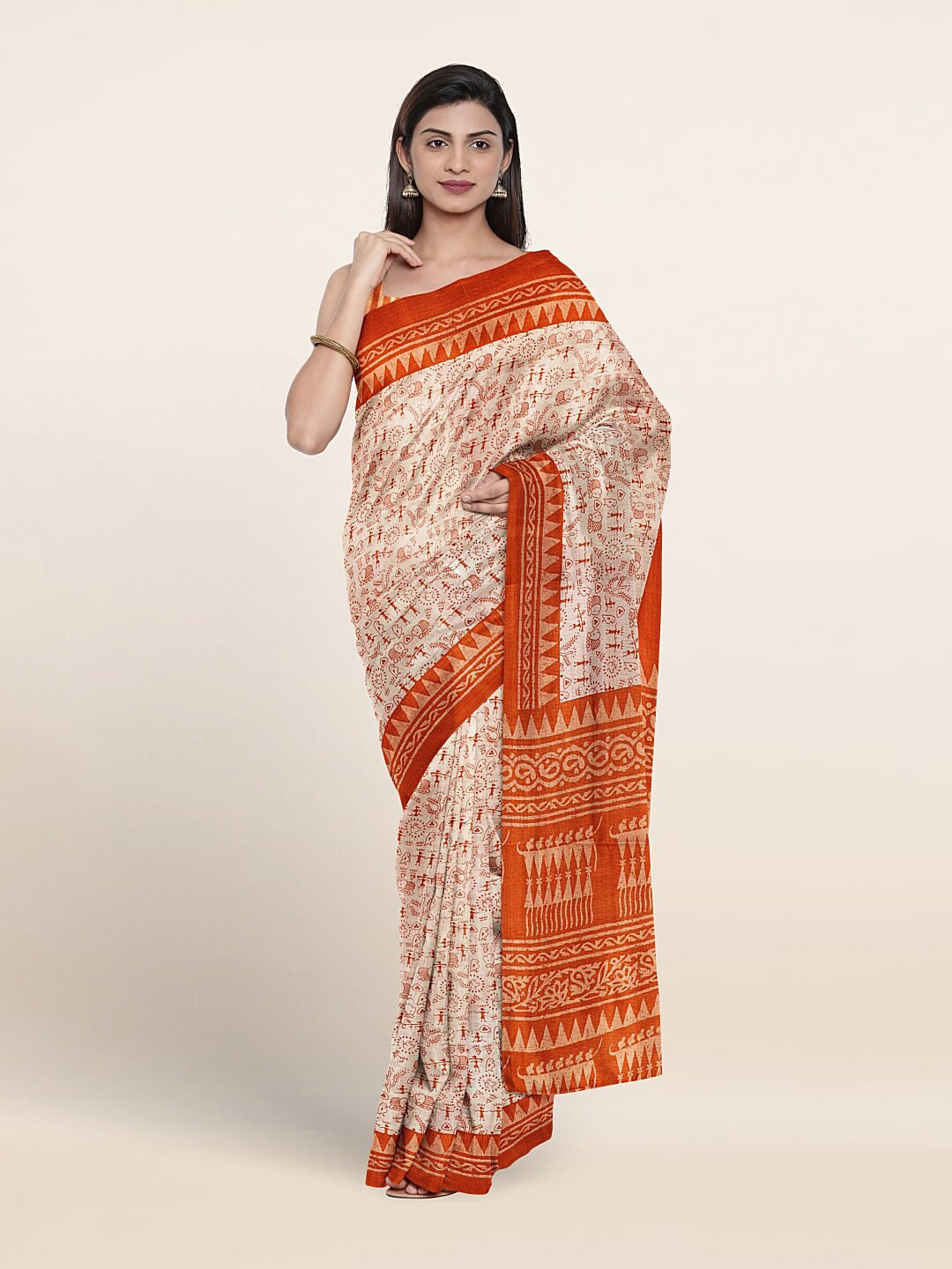 

Pothys Warli Printed Saree, Cream