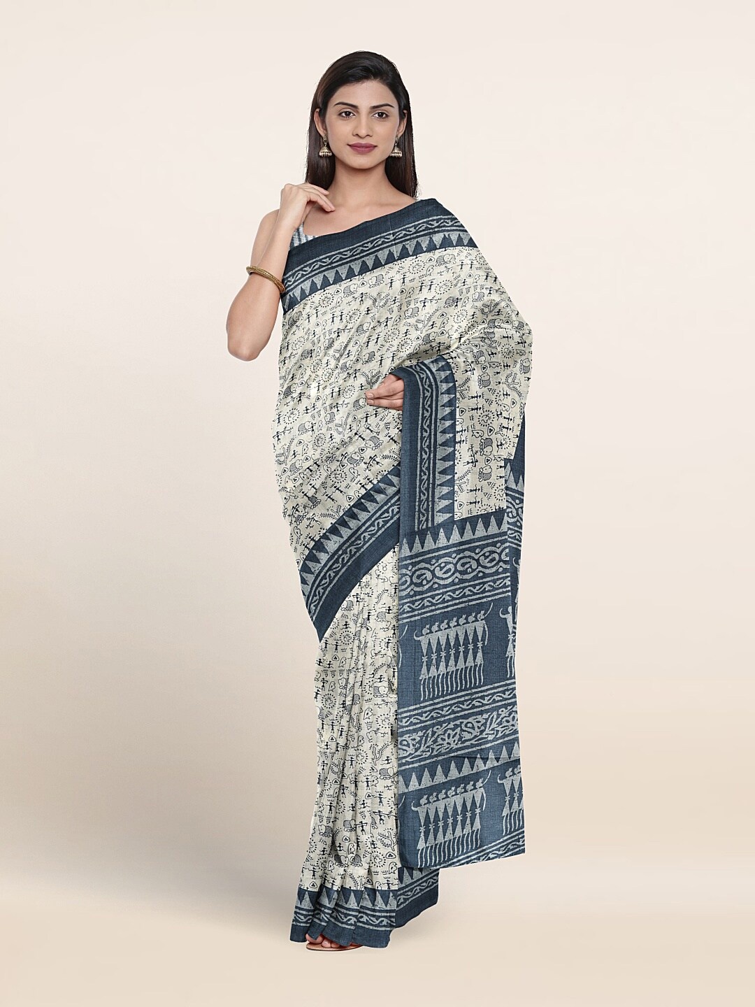

Pothys Warli Printed Saree, Cream