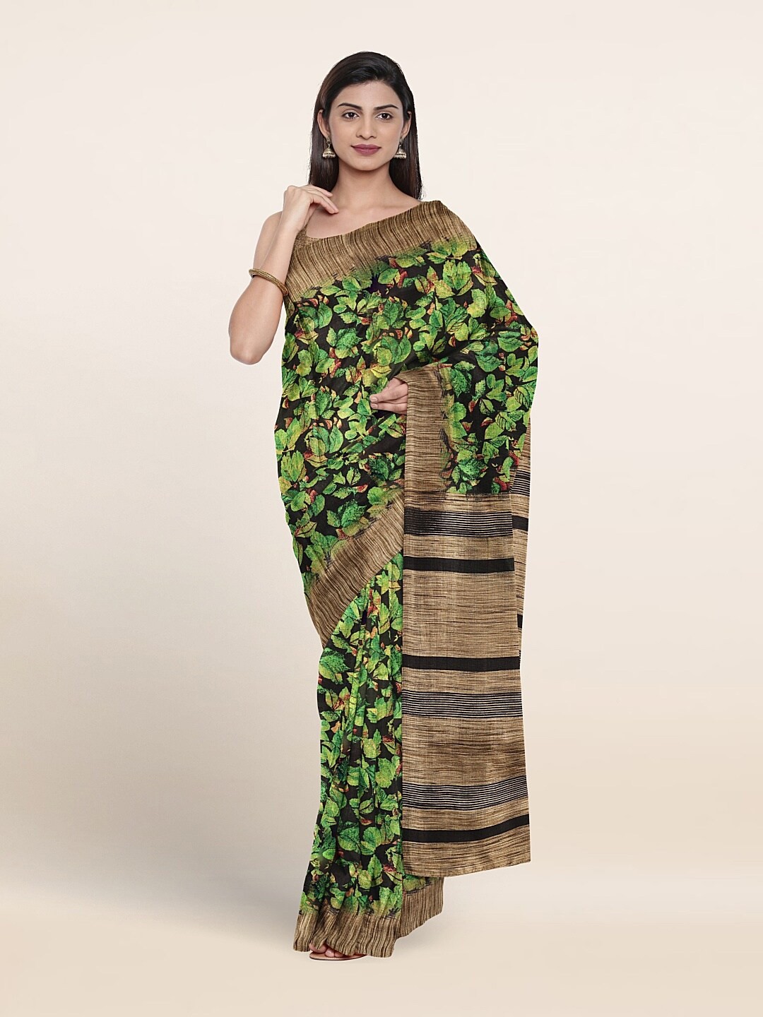 

Pothys Leaf Motifs Printed Saree, Green
