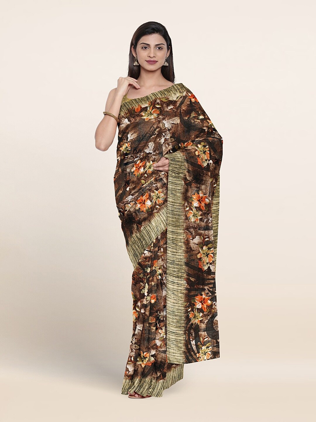 

Pothys Floral Printed Saree, Brown