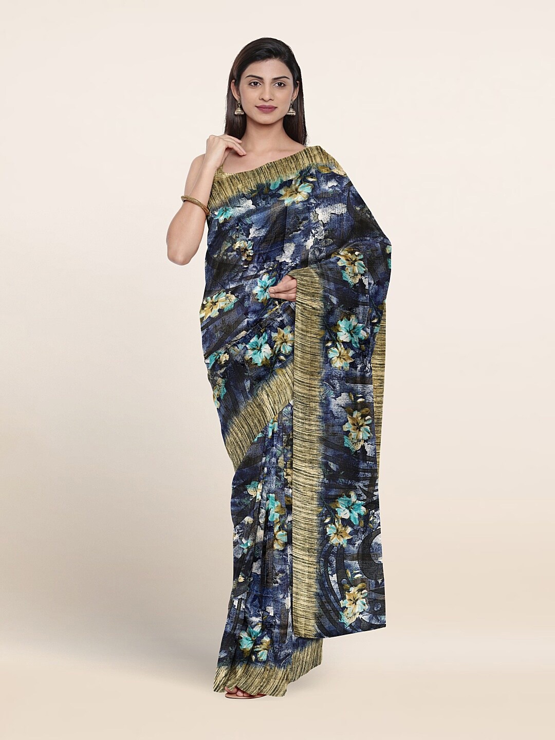 

Pothys Floral Printed Saree, Navy blue