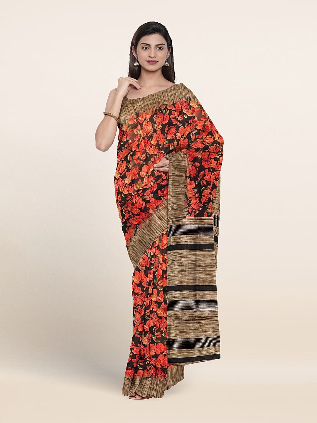 

Pothys Floral Printed Saree, Brown