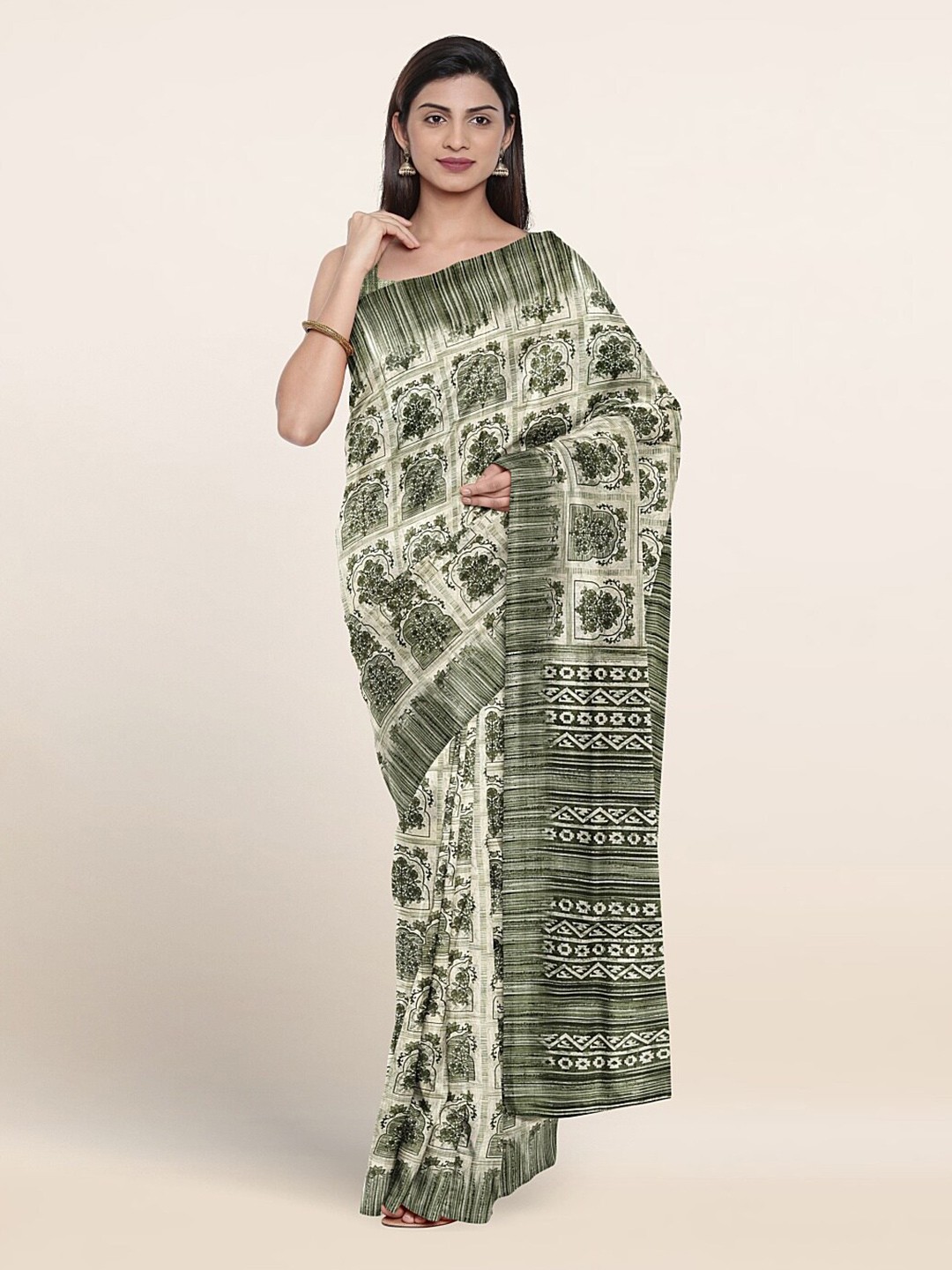 

Pothys Ethnic Motifs Printed Saree, Cream