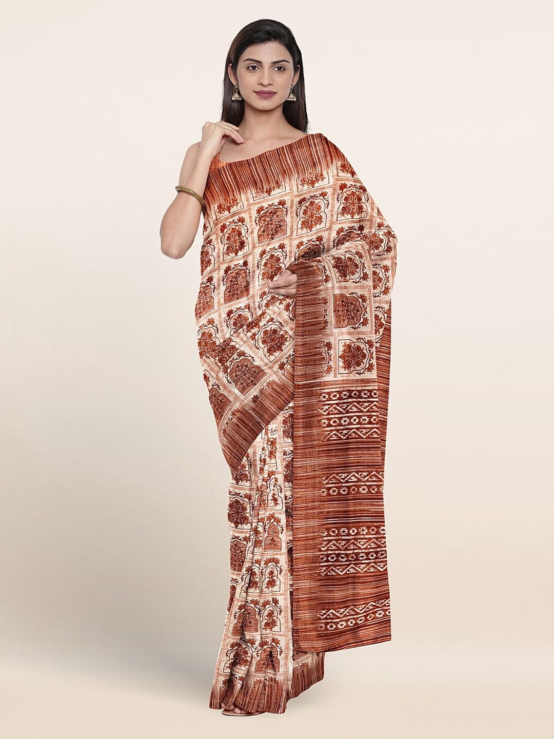 

Pothys Ethnic Motifs Printed Saree, Cream