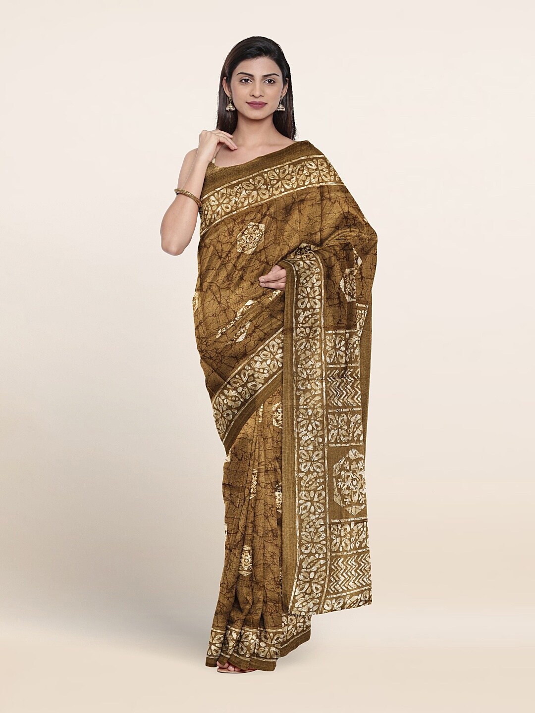

Pothys Ethnic Motifs Printed Saree, Olive