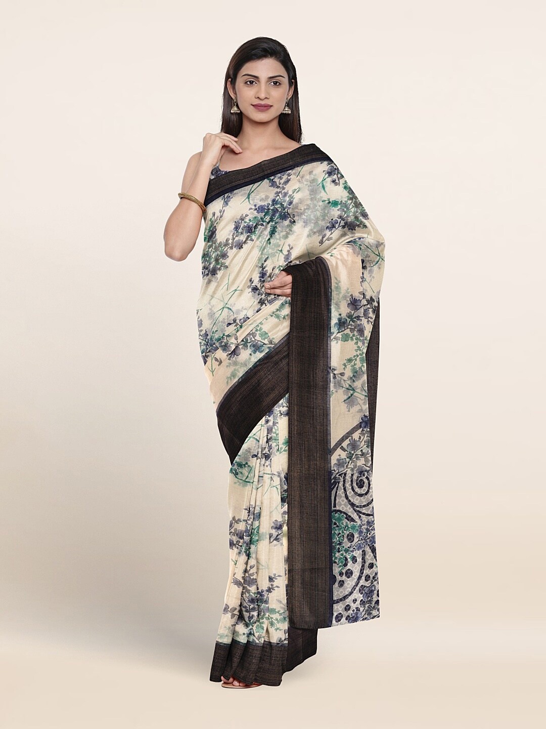 

Pothys Floral Printed Saree, Cream