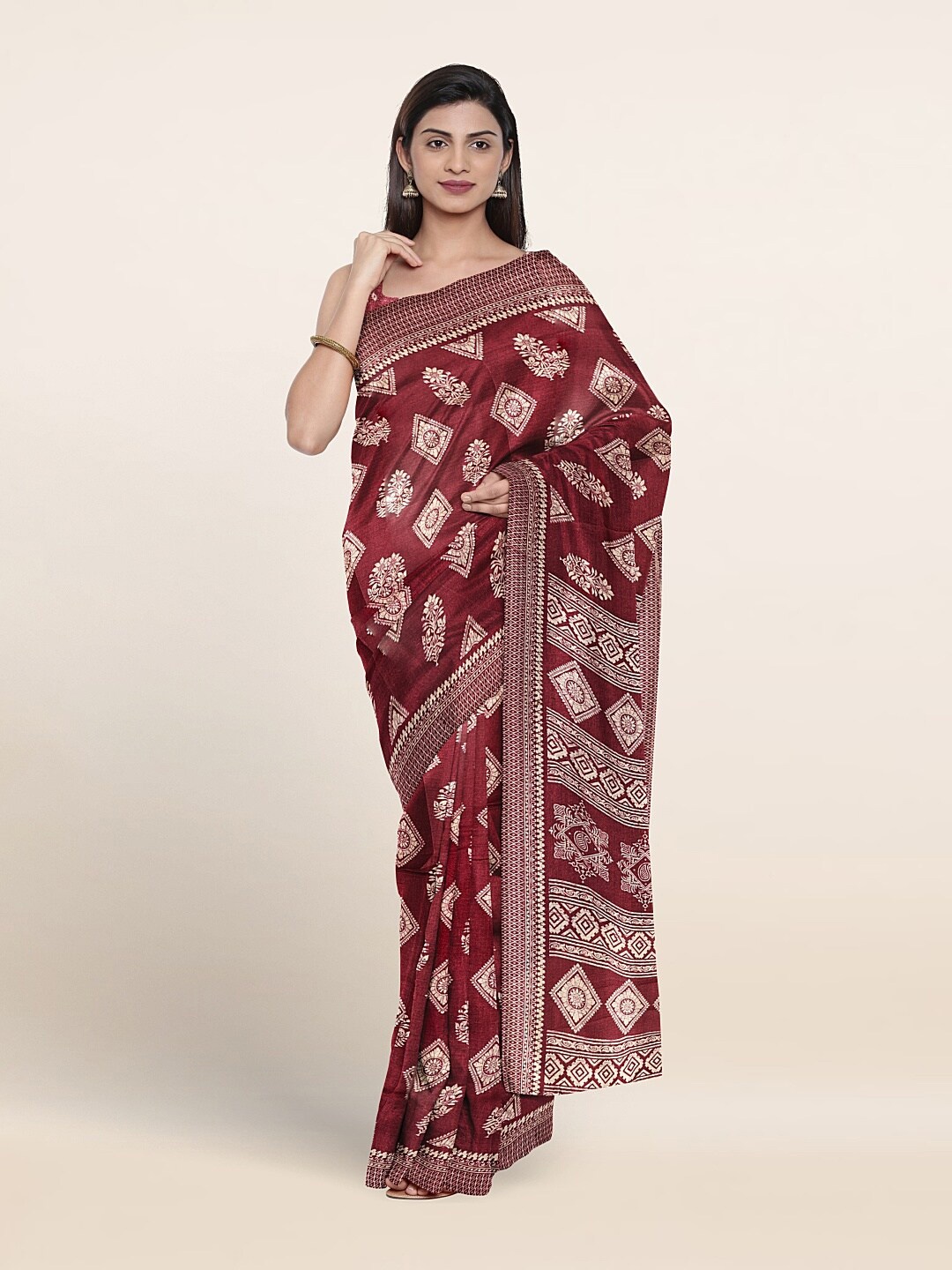 

Pothys Ethnic Motifs Printed Saree With Blouse Piece, Magenta