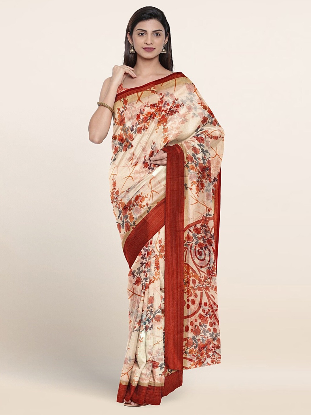 

Pothys Floral Printed Saree With Blouse Piece, Cream