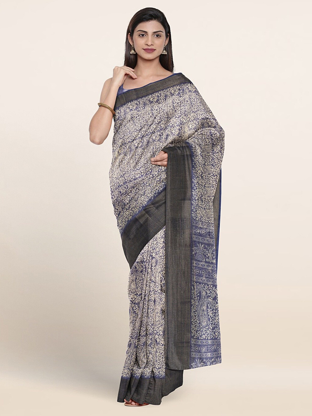 

Pothys Paisley Printed Saree With Blouse Piece, Blue
