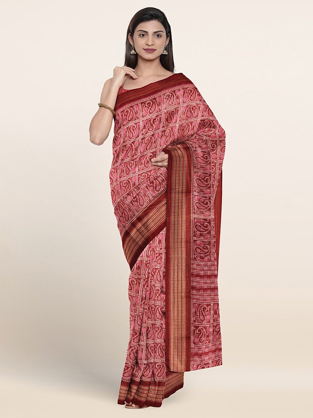 

Pothys Paisley Printed Saree With Blouse Piece, Pink