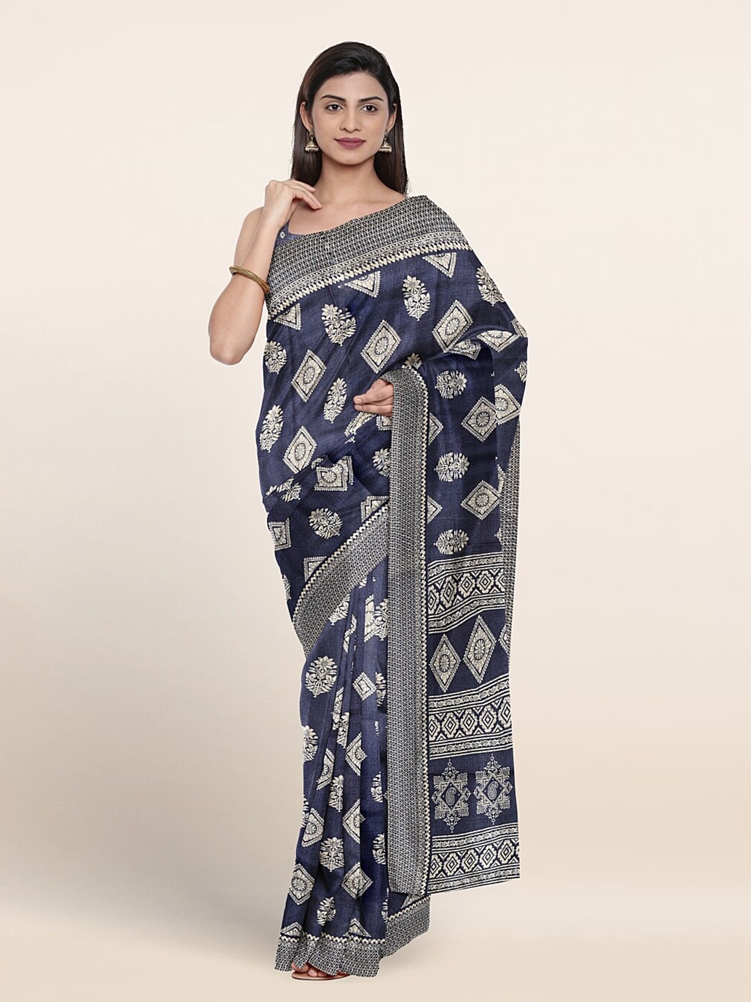 

Pothys Ethnic Motifs Printed Saree With Blouse Piece, Blue