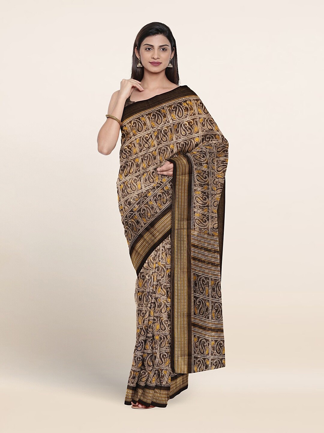 

Pothys Bandhani Printed Saree With Blouse Piece, Coffee brown