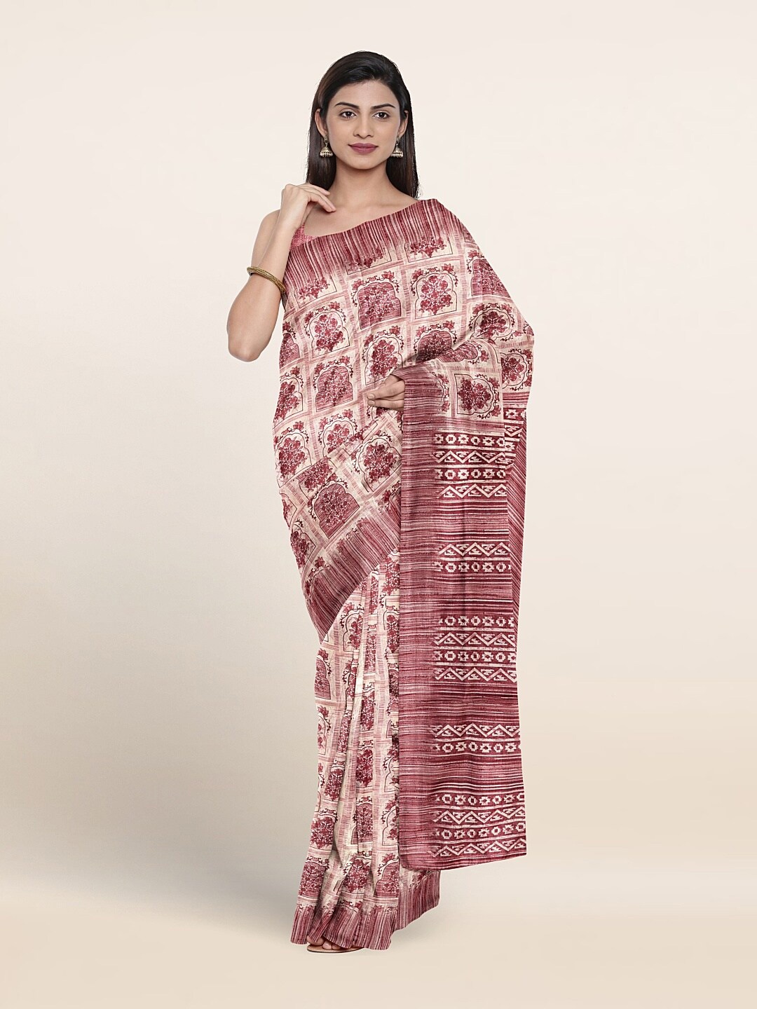 

Pothys Ethnic Motifs Printed Saree, Cream
